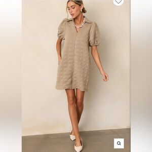 NWT Entro Tan Quilted Puff Sleeve Dress Size Large